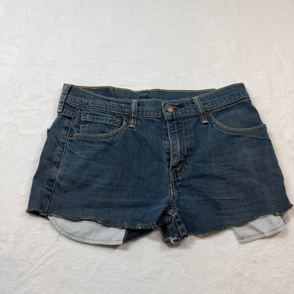 Levi's 511 Cut Off Denim Shorts Mens W30 Blue Good Raw Hem Slim Distressed